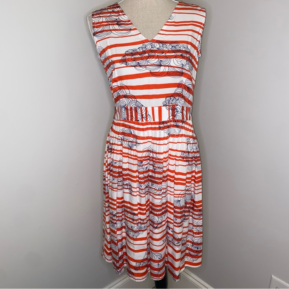 Totem from Brazil orange blue & white sleeveless v-neck dress size 3 Medium